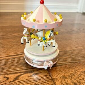 Pastel Pink Carousel Horse Music Box | Vintage-Inspired Nursery Decor